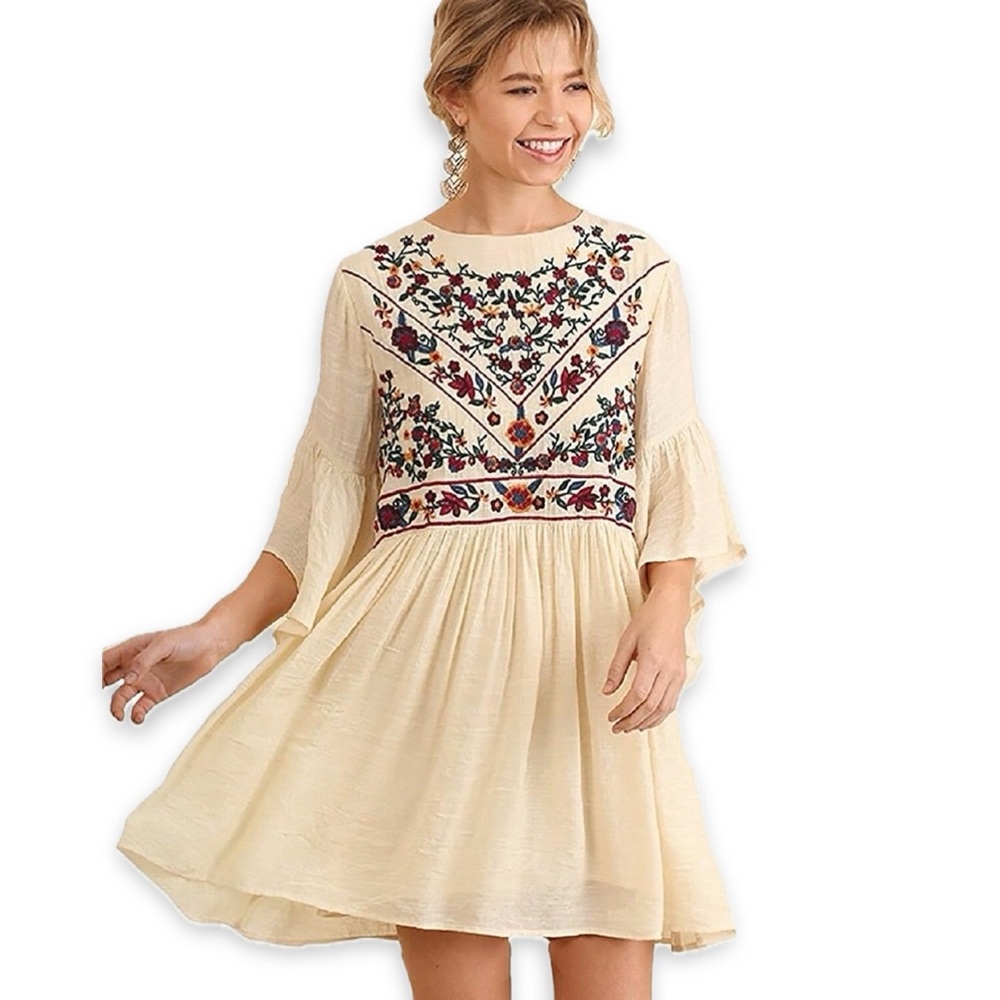 Umgee Cream Embroidered Midi Dress